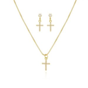 Conjunto Colar e Brincos Cruz
