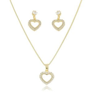Conjunto Colar e Brincos Coração Vazado