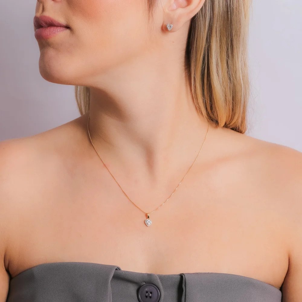 Conjunto Colar e Brincos Coração - Imagem 2