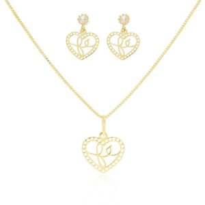 Conjunto Colar e Brincos Coração Fé